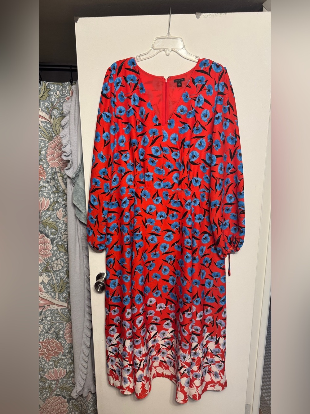 Ann Taylor Red Maxi Dress with Blue Floral Print